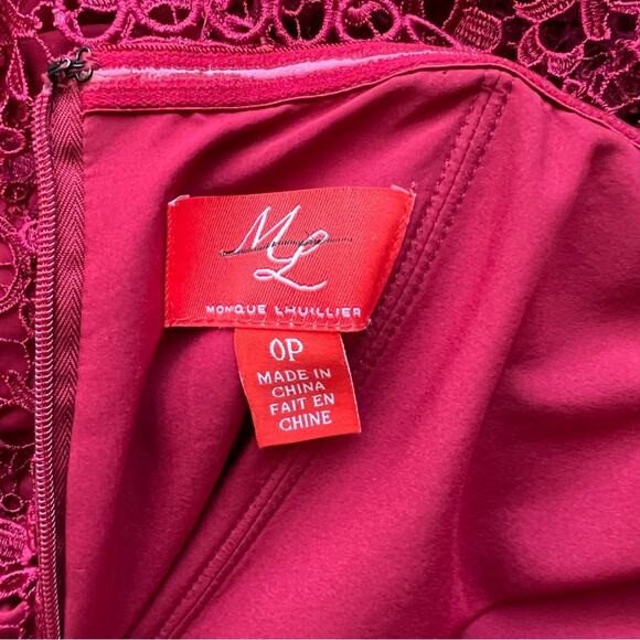 ML Monique Lhuillier Womens Red Raspberry Off The Shoulder Lace Overlay Dress 0P - Picture 5 of 13